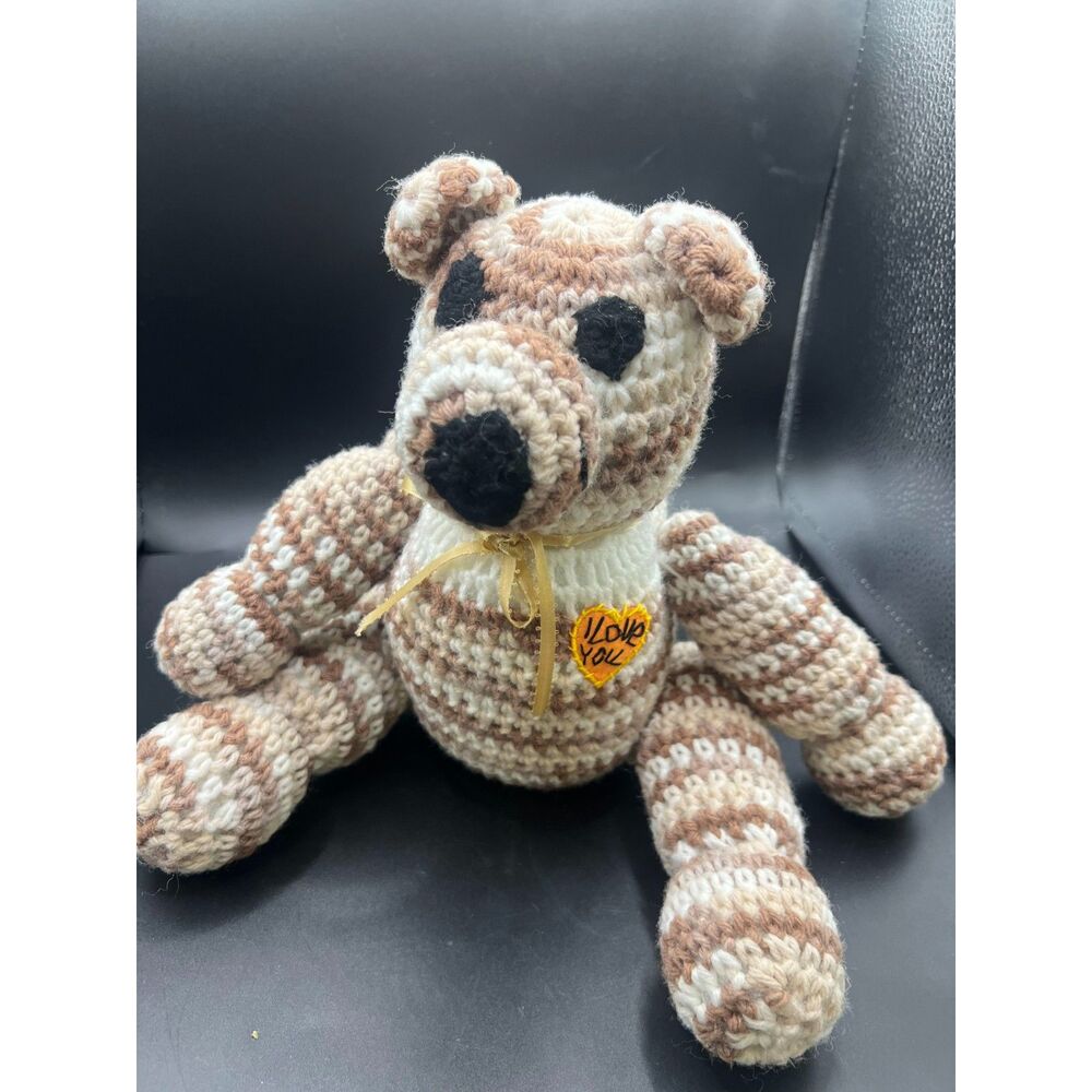 Please Adopt Me Handmade Cotton Brown&Beige Knitting Crochet Teddy Bear Plush